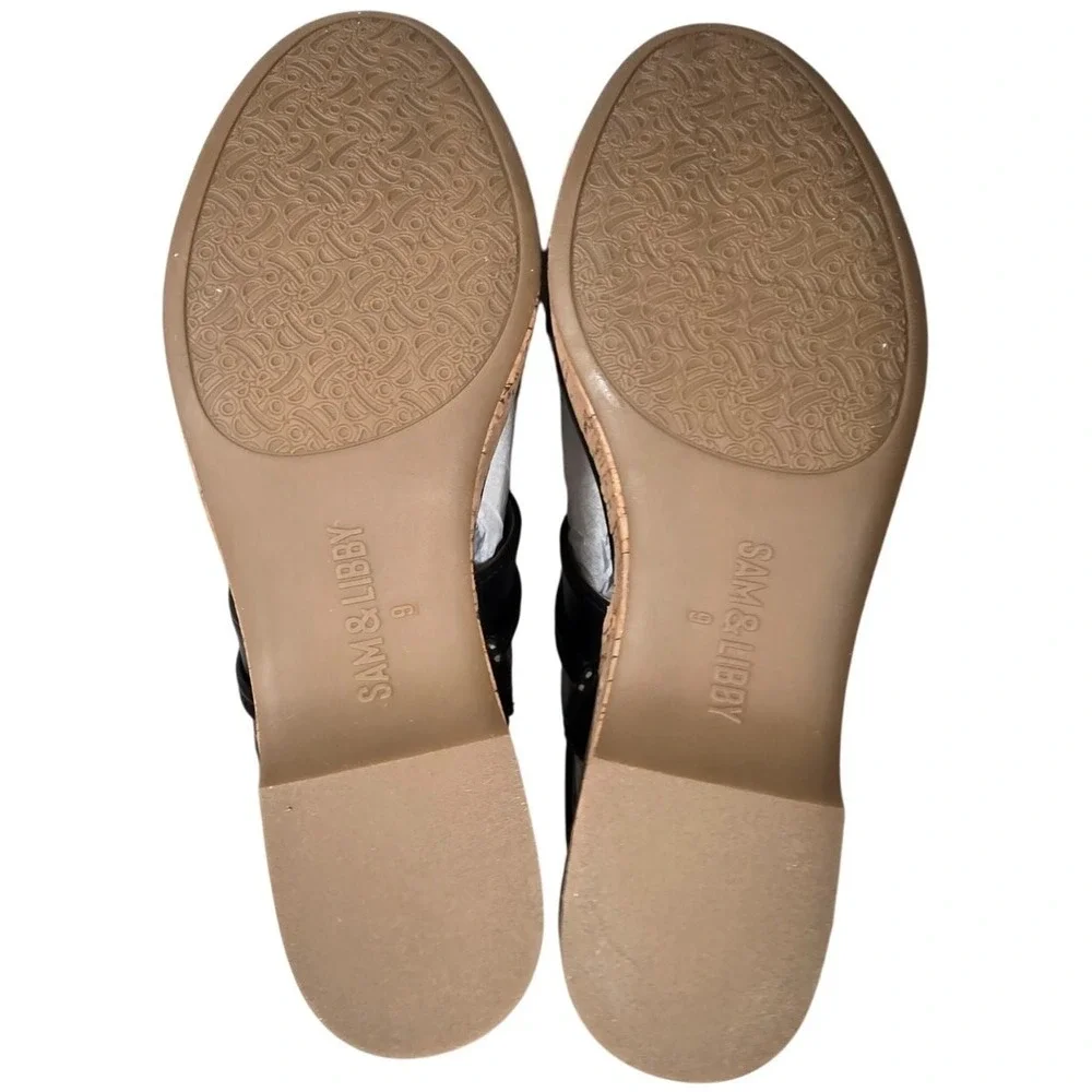 Sam & Libby Black‎ Leather Cork Platform Wedge Sandals Size 9
